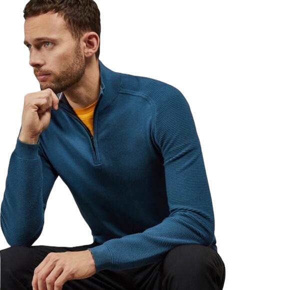 Ted Baker Justrun Teal Link Stitch Funnel Neck Sweater - Picture 2 of 12